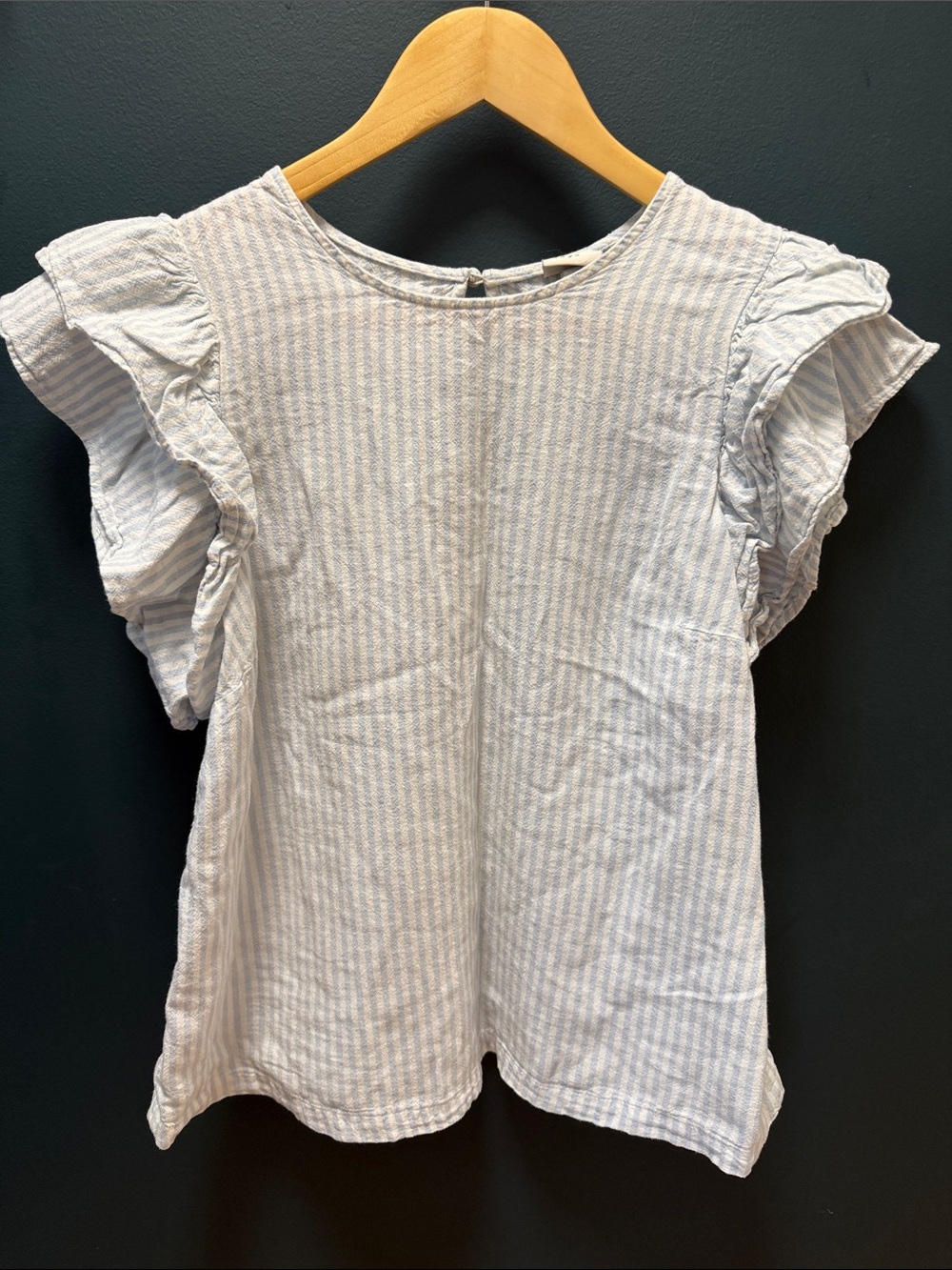 Light Blue Striped Ruffle Sleeve Women's Top